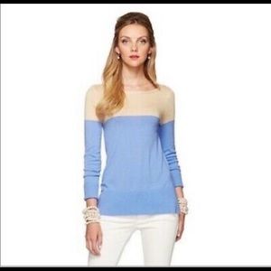 Lilly Pulitzer Debra Sweater Lightweight Colorblock Size M Blue Tan